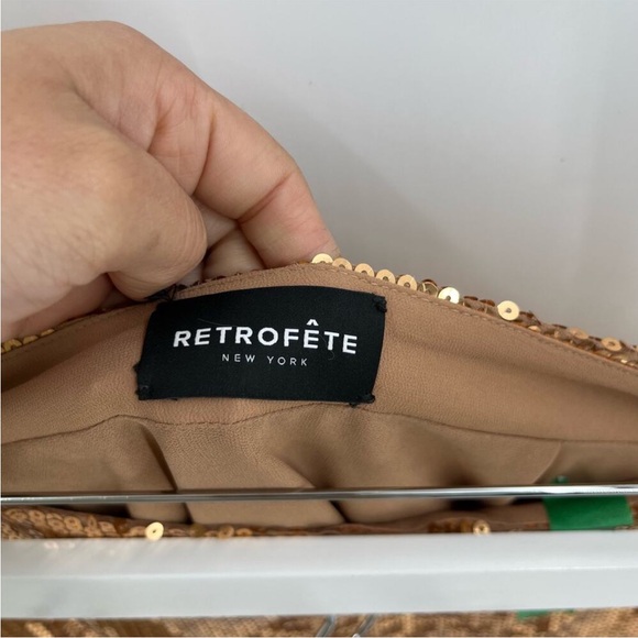 RETROFETE Savannah Sequin Embellished Maxi Skirt Gold Lined Slit Zip L NEW - Picture 9 of 9